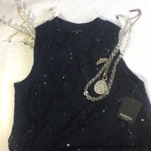 SALE! Marina Nordstrom Navy Lace Sequined Dress 12